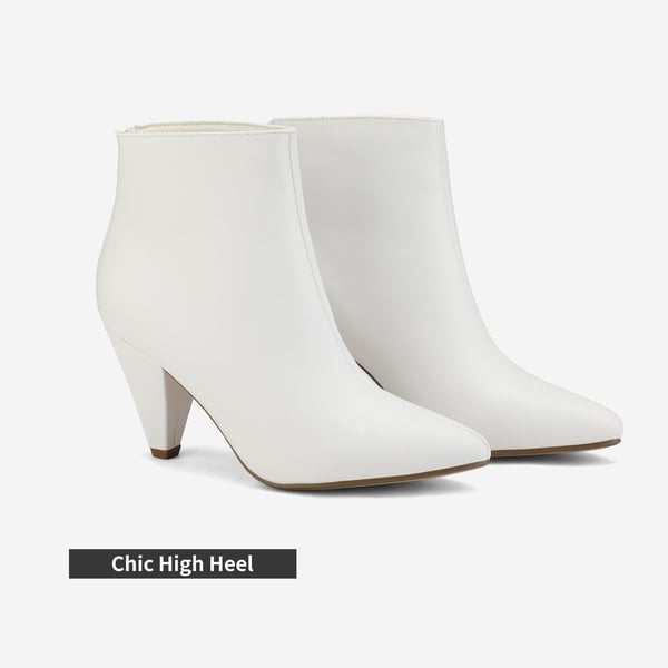 Low Heel Pointed Toe Ankle Booties - WHITE PU - 4